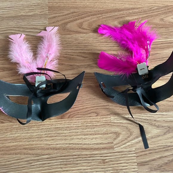 Women Eye Mask Light Up Party Mask Masquerade Mask Pink Feather Mask Lot of 2 - Picture 6 of 10